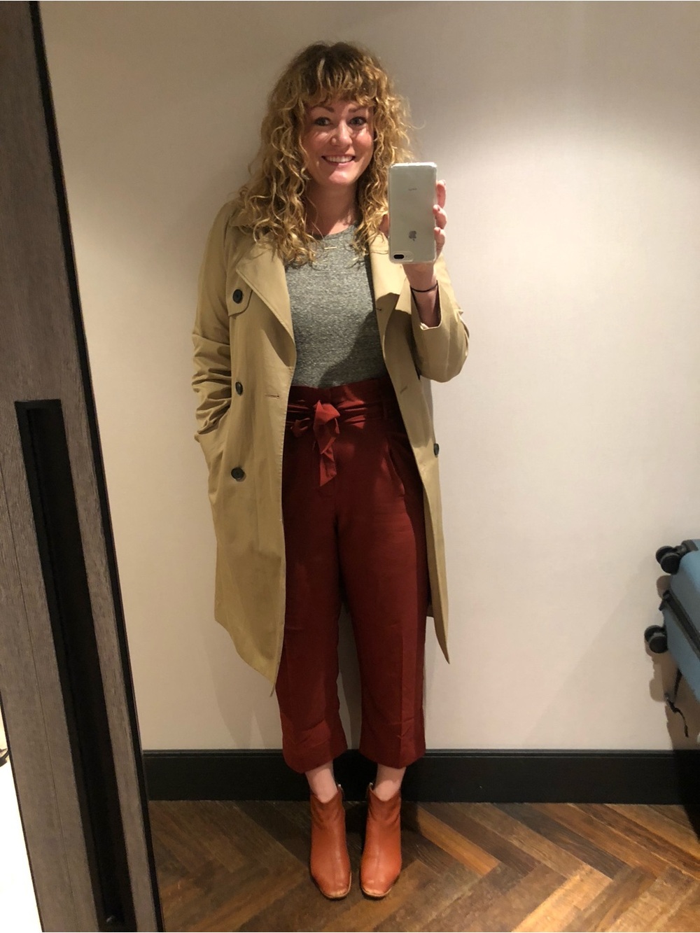 Madewell Rust-Red Paperbag Waist Cropped Trousers Size 14